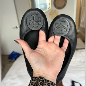 Tory Burch Black Leather Mini Travel Ballet Flat